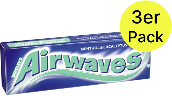 Airwaves Kaugummis Menthol&Eucalyptus 3x14g Vorteilspack