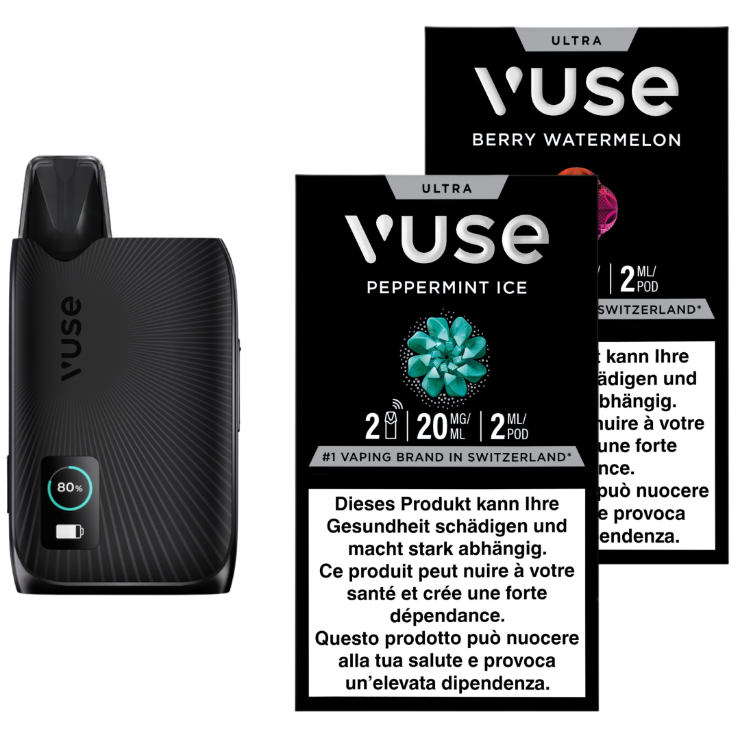 Vuse Ultra Device Kit Black 1 Berry Watermelon 1 Peppermint Ice Pod E-Zigaretten Pods